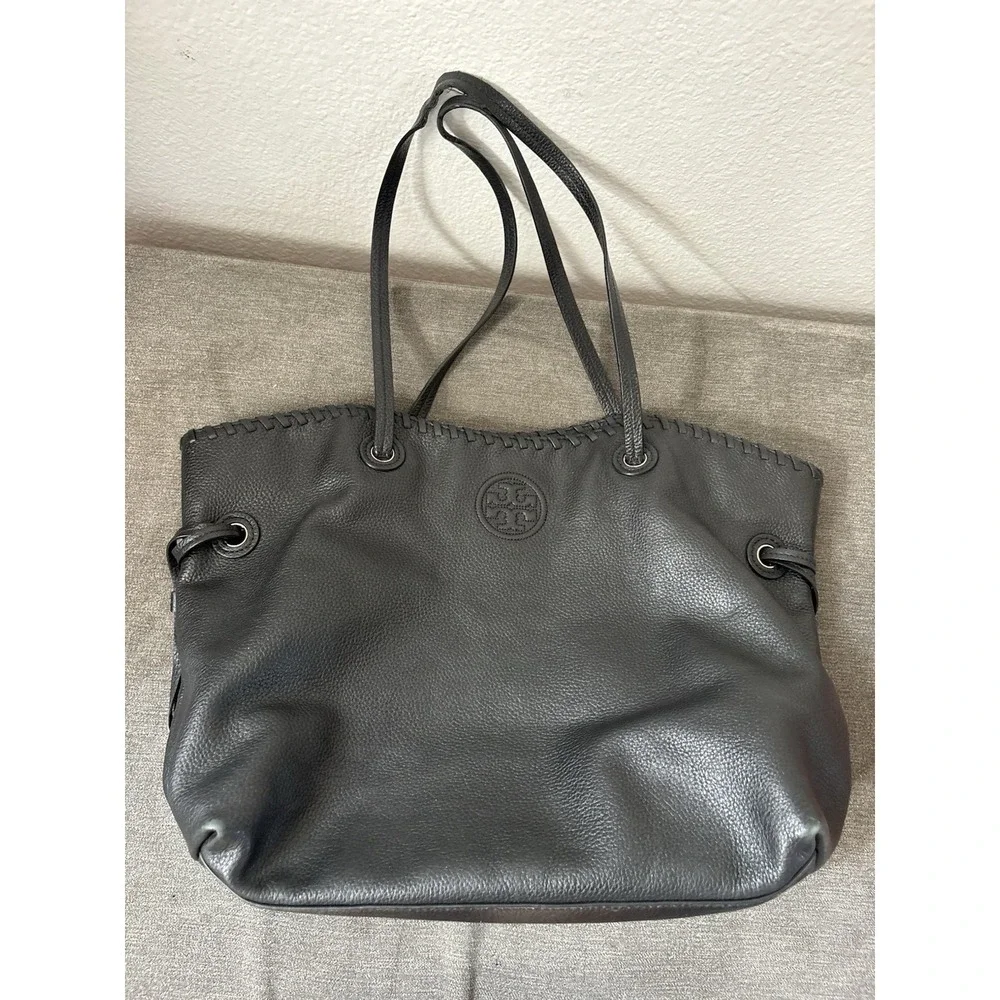 Tory Burch Marion Black Leather Slouchy Tote With Gold Hardware
